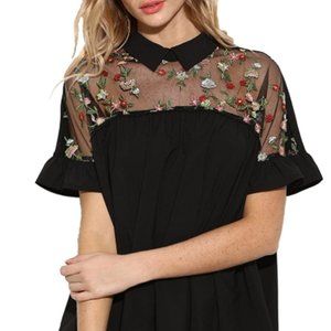 Women's embroidered Ruffle cuff shirt